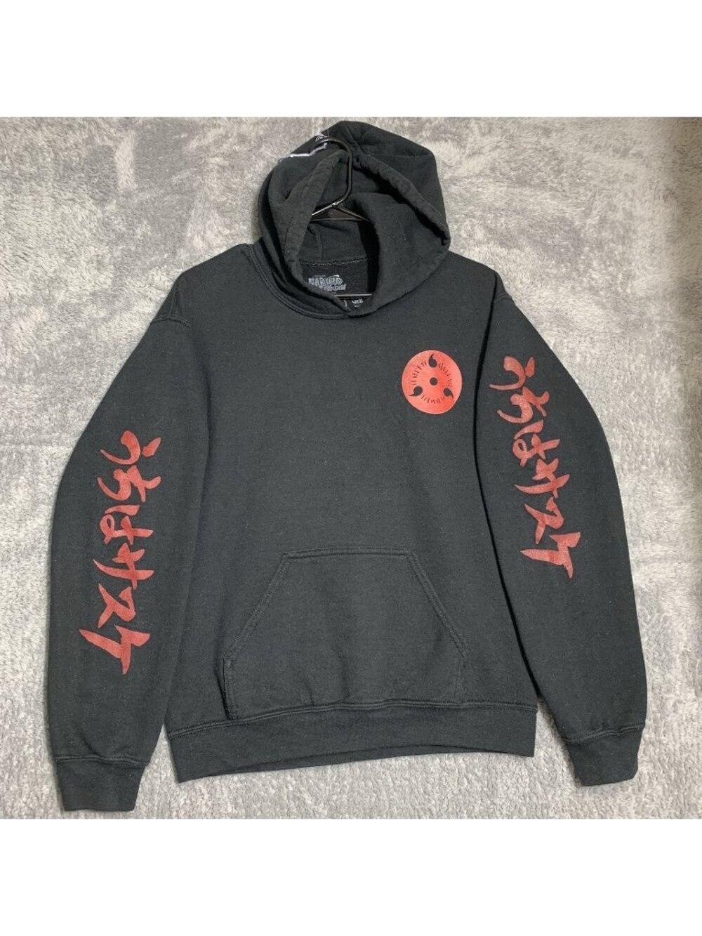 Naruto Shippuden Hoodie Sweatshirt Mens Small Black Anime Graphic Sasuke Uchiha